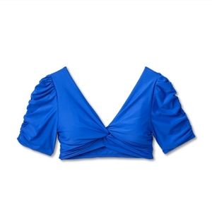 Tabitha Brown x Target twist front blue swim top